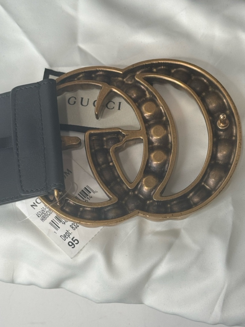 Gucci Jumbo Pearl GG Marmont Black Wide Leather Belt- NWT Size 95 - Picture 9 of 13